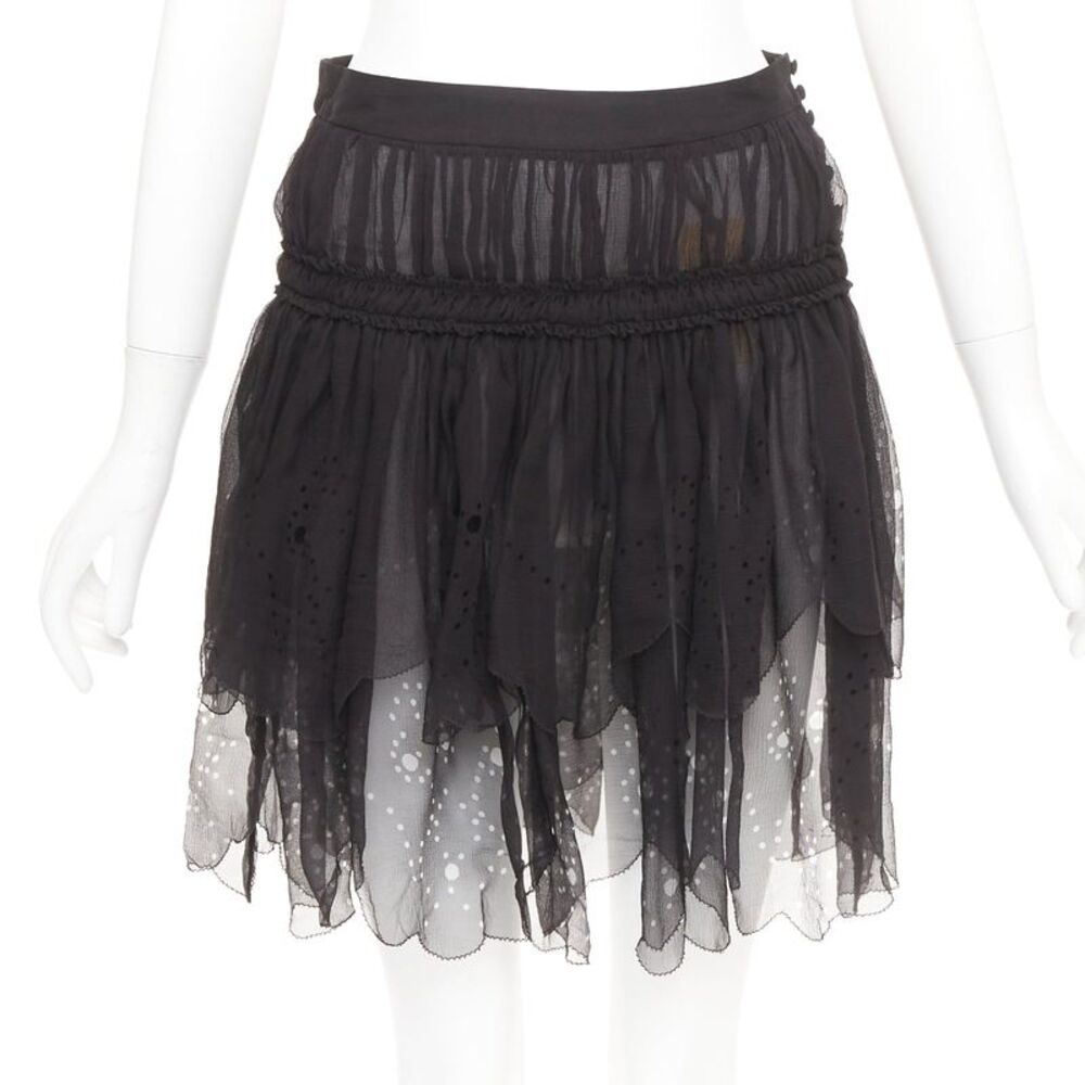 John Galliano Gonna Black Silk Shirred Prairie Skirt